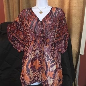 CAbi #415 Orange Purple Ikat Print Top Medium